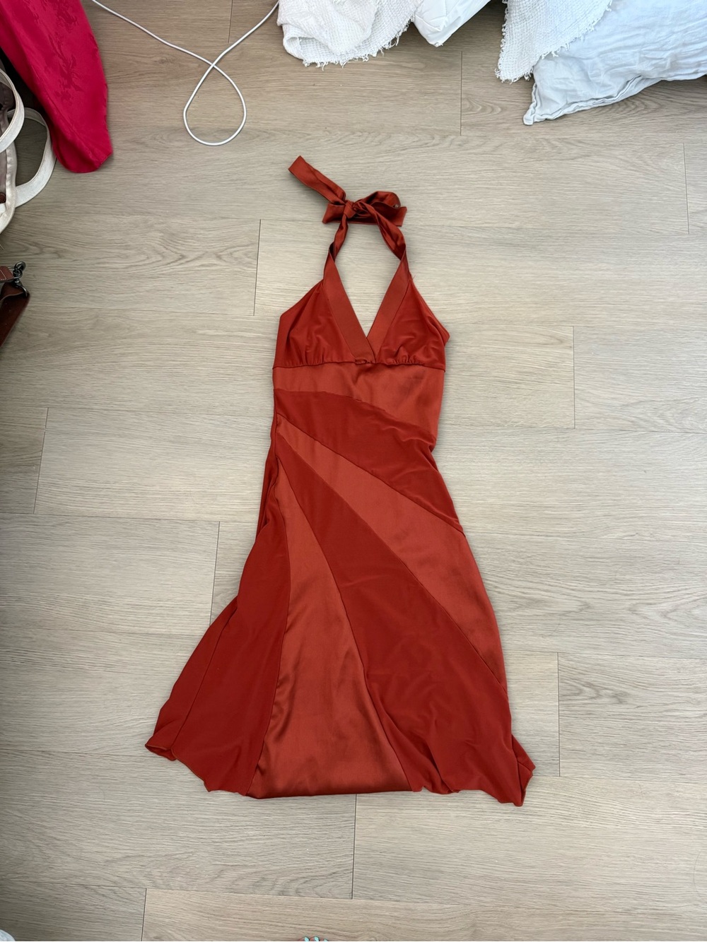 Taboo Rust Red Satin Halter Dress